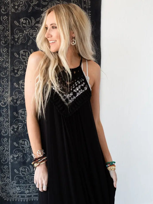 Cecily High Neck Maxi Dress - Black